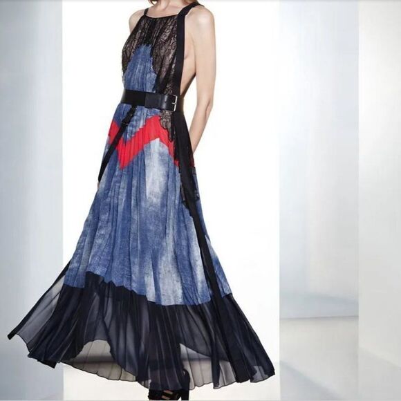 $495 BCBG MAXAZRIA RUNWAY DRESS GOWN BLACK BLUE AURA 4 6 S LONG MAXI PLEATED - Picture 13 of 13